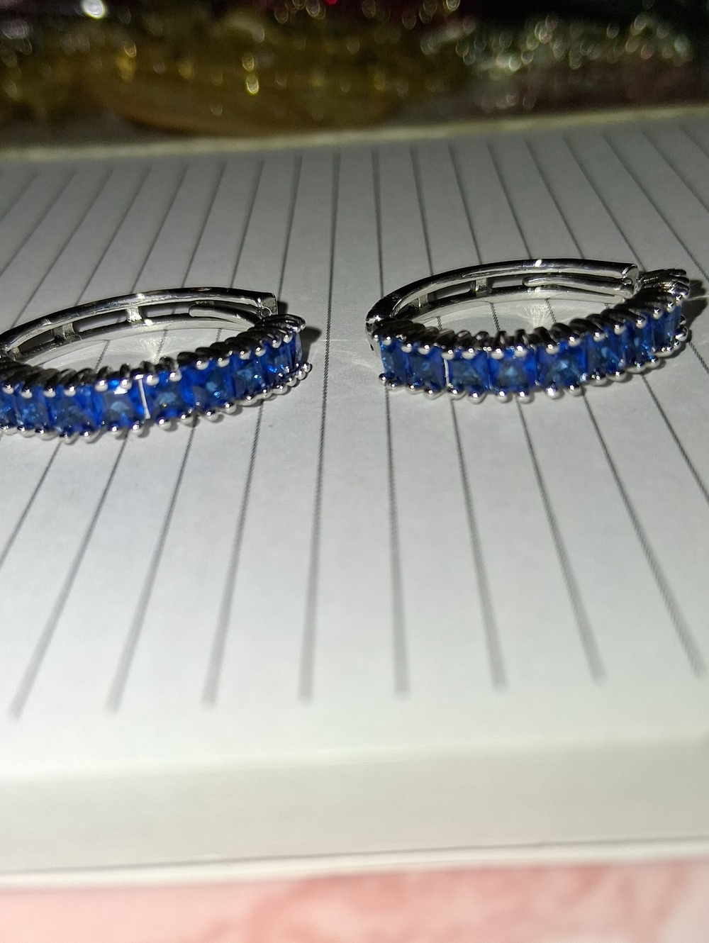 Sterling Silver Blue Stone Hoop Earrings - Blue